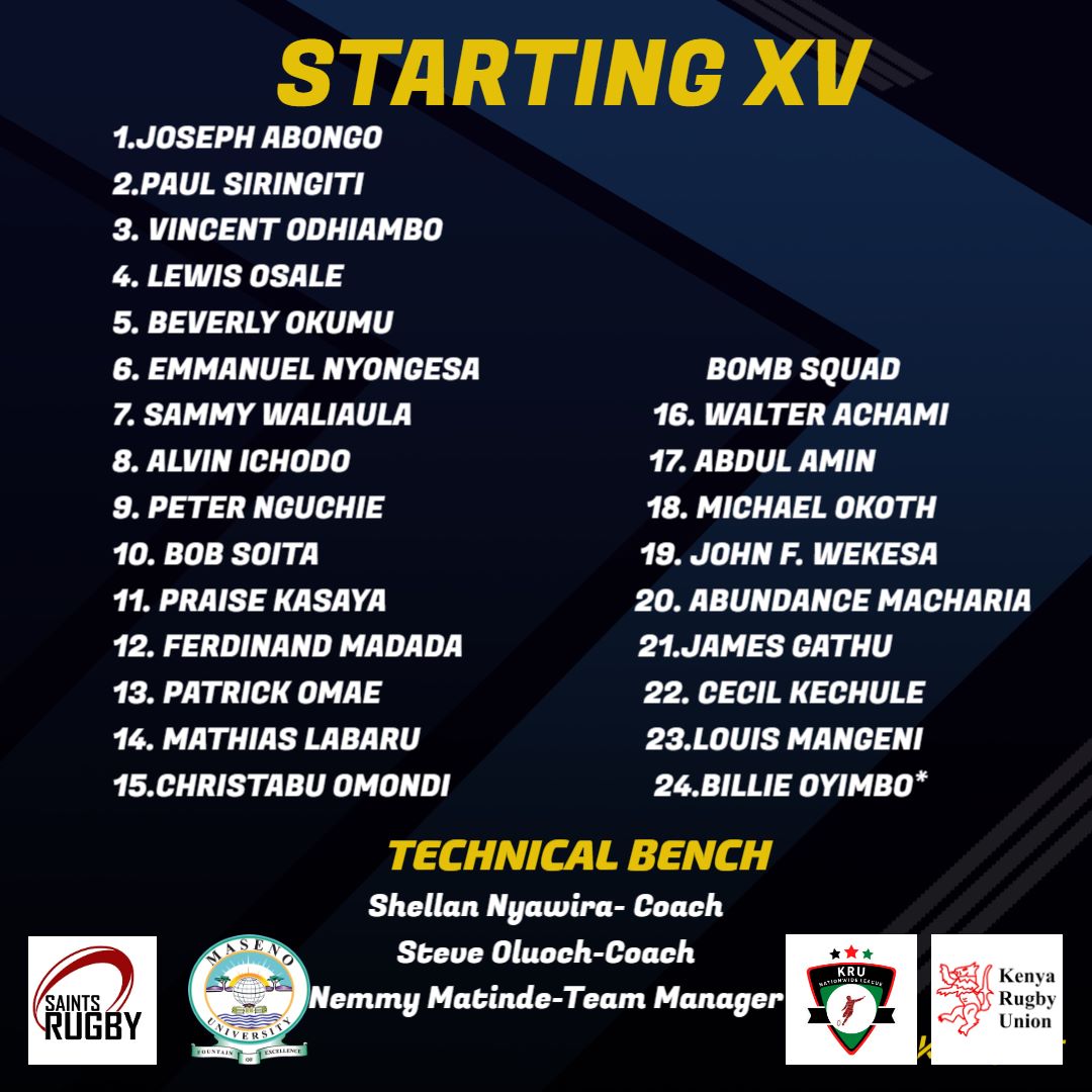 MasenoUniSports's tweet photo. @Maseno_Uni vs @jkuatcougars Rugby Teamlist is out! 🏉 Get ready for some high-energy action as these players take on the field. Who else is excited to see them play? 🙌 Let's make it count  show some love people #letsmakeitcount
 #MasenoRugby #TeamList #HypedUp @KenyaVarsity https://t.co/ekrBXW4pov