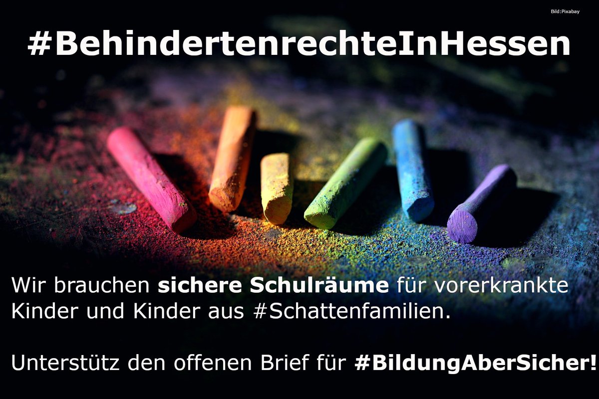 Virusinfektionen können alle Menschen auch nach der Akutinfektion gesundheitlich beeinträchtigen.
Aber gerade für Vorerkrankte ist eine Infektion oft sehr gefährlich.

#COVID19 #LongCovidKids #Schattenfamilien #SARSCoV2 #BehindertenrechteInHessen #Teilhabe #BildungAberSicher