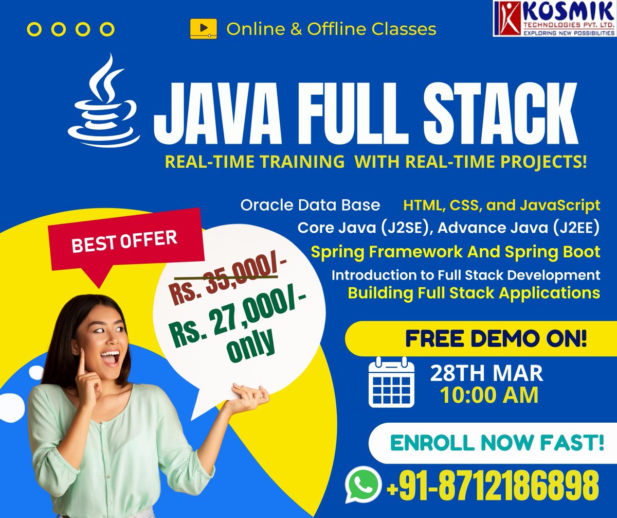 Kosmikteck's tweet image. JAVA Full stack training in Hyderabad
Register for a free demo: bit.ly/2KKDgEO
Phone no: 8712186898
#javafullstack #JAVAFullstackonlinetraining #javaprogramming #javascriptdeveloper #JAVAOnlineTraining #Bestjavatraining
#JAVAFullstacktraininginhyderabad