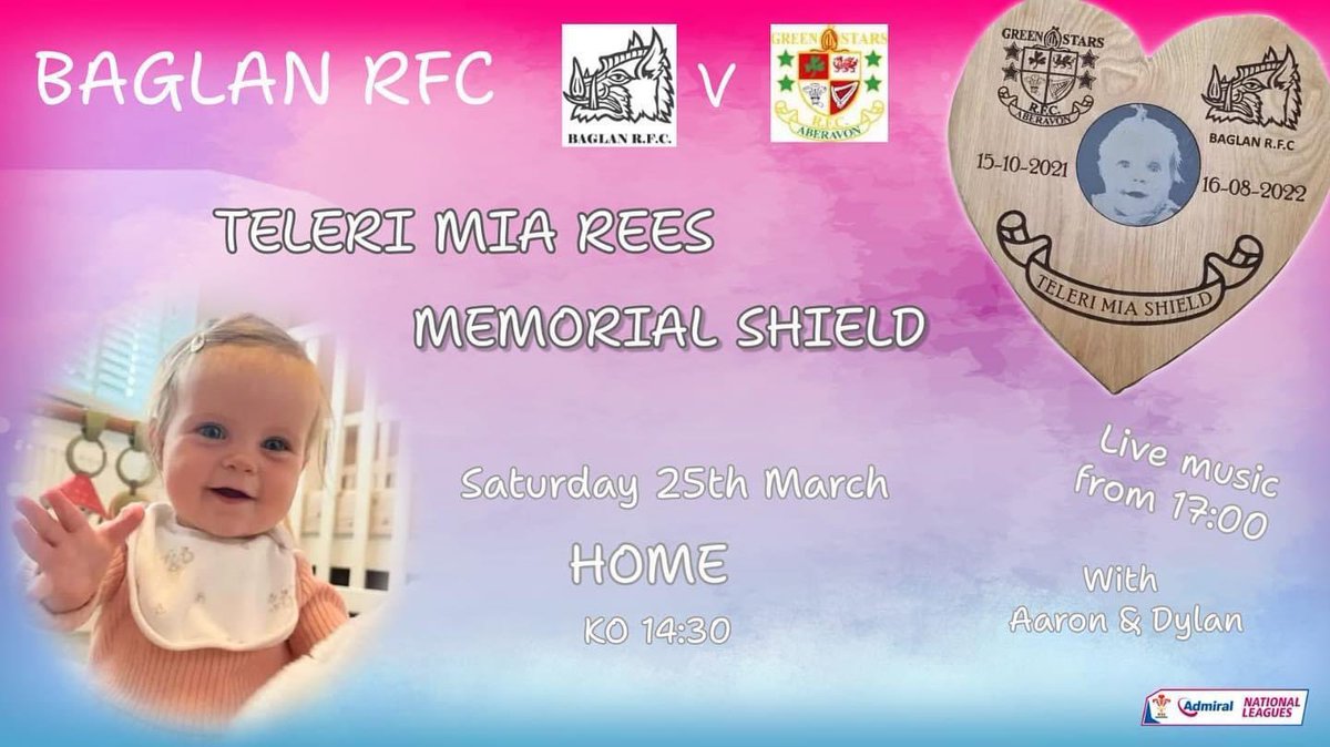 PTTSPOD's tweet photo. @ospreys @AberavonRFC could you please retweet. Baglan vs Aberavon Green Stars today in Div 3 west central. They will be playing for the Teleri Mia Rees Memorial Shield. There is a chance to bid for a signed Bristol Bears shirt all proceeds to the Teleri Mia Foundation. Thanks https://t.co/aN2Du4Hxd7