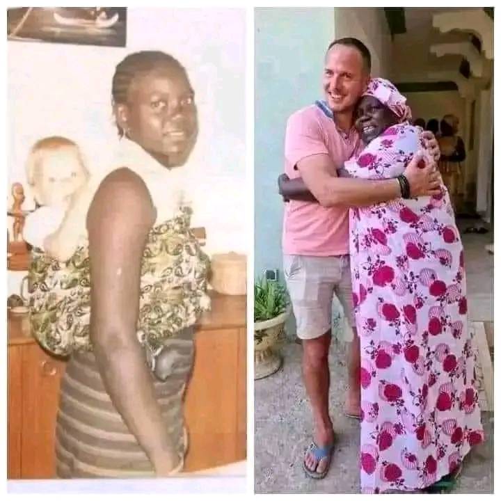 A Frenchman traveled all the way to Ivory Coast 🇨🇮 in search of a nanny who used to take care of him 38 years ago .

He couldn't hide his happiness after meeting the elderly woman. 

He reportedly gave her 10 million francs and allocated a monthly salary to her.