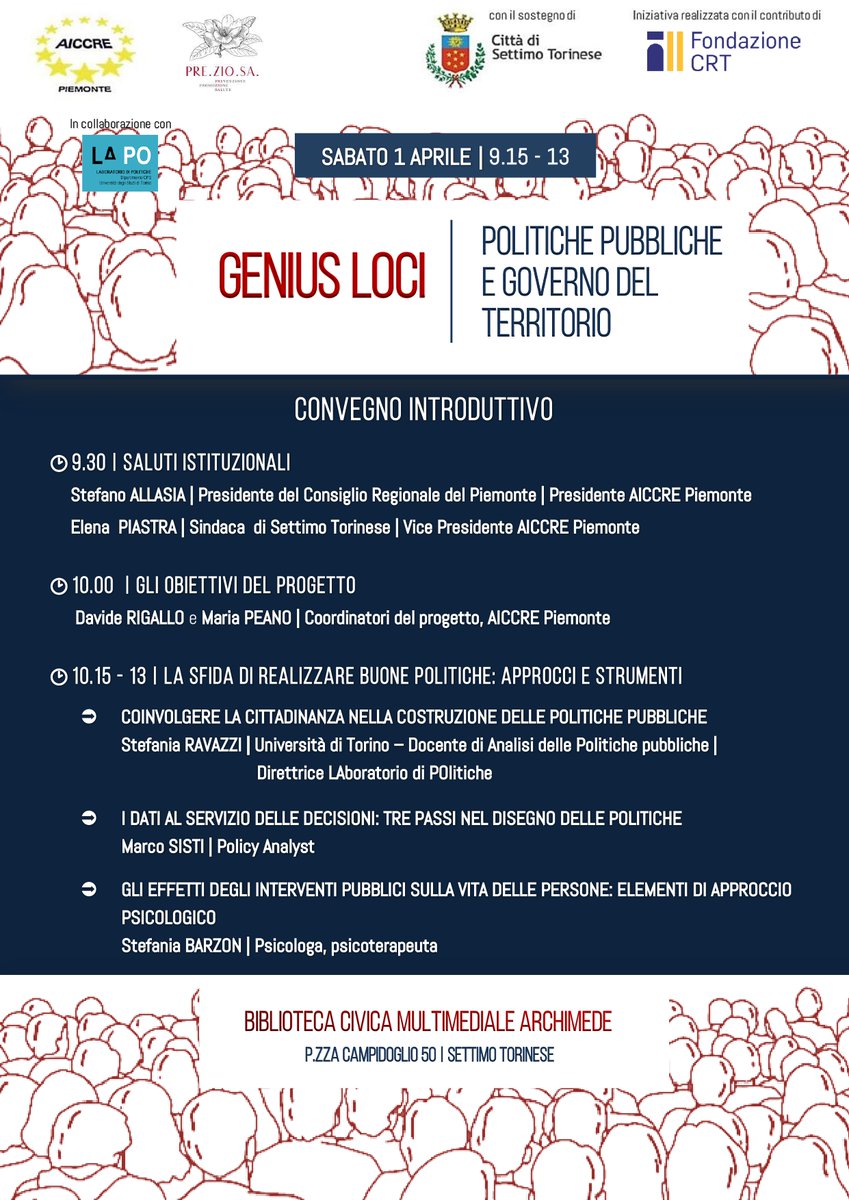 DavideRigallo's tweet photo. 📆Sab 1 aprile 2023 | 9.15-13
🏪 Biblioteca "Archimede" | Settimo Tse 
❗️ Convegno #AICCRE 
🔴LA SFIDA DI REALIZZARE BUONE POLITICHE: APPROCCI E STRUMENTI.
🗣Stefano Allasia  
🗣Elena  Piastra
🗣🗣Davide Rigallo | Maria Peano
🗣Stefania Ravazzi 
🗣Marco Sisti
🗣Stefania Barzon https://t.co/WXwJ416cmn