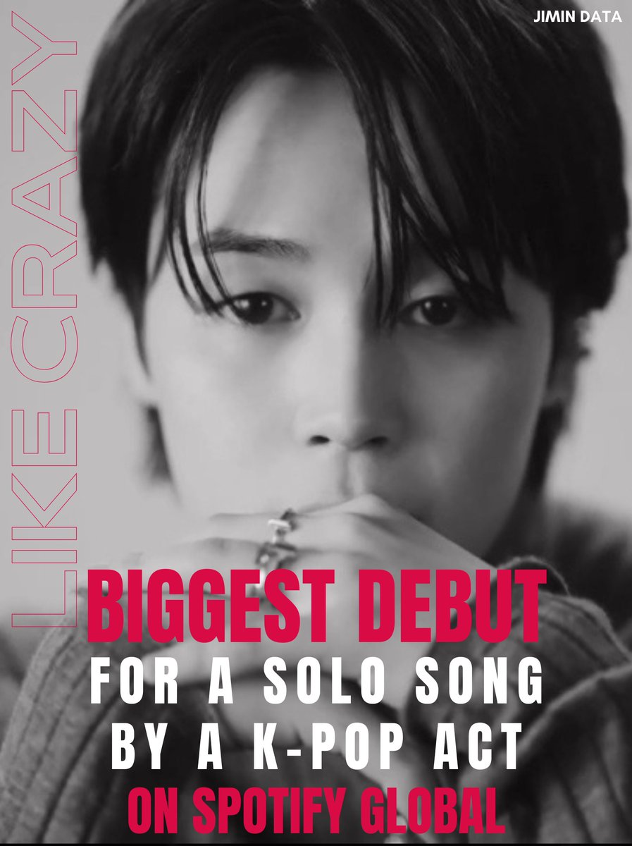 PJM_data's tweet photo. “Like Crazy (English Version)” breaks the record for the BIGGEST debut for a solo song by a K-Pop Act in Spotify history 🥳🔥

The song garnered 6.63 MILLION streams on March 24 👏 

Congratulations Jimin!!
RECORD BREAKER JIMIN
#Jimin_FACE
#LikeCrazy_Jimin 
#LikeCrazy_OutNow https://t.co/tZFj2LWKNB