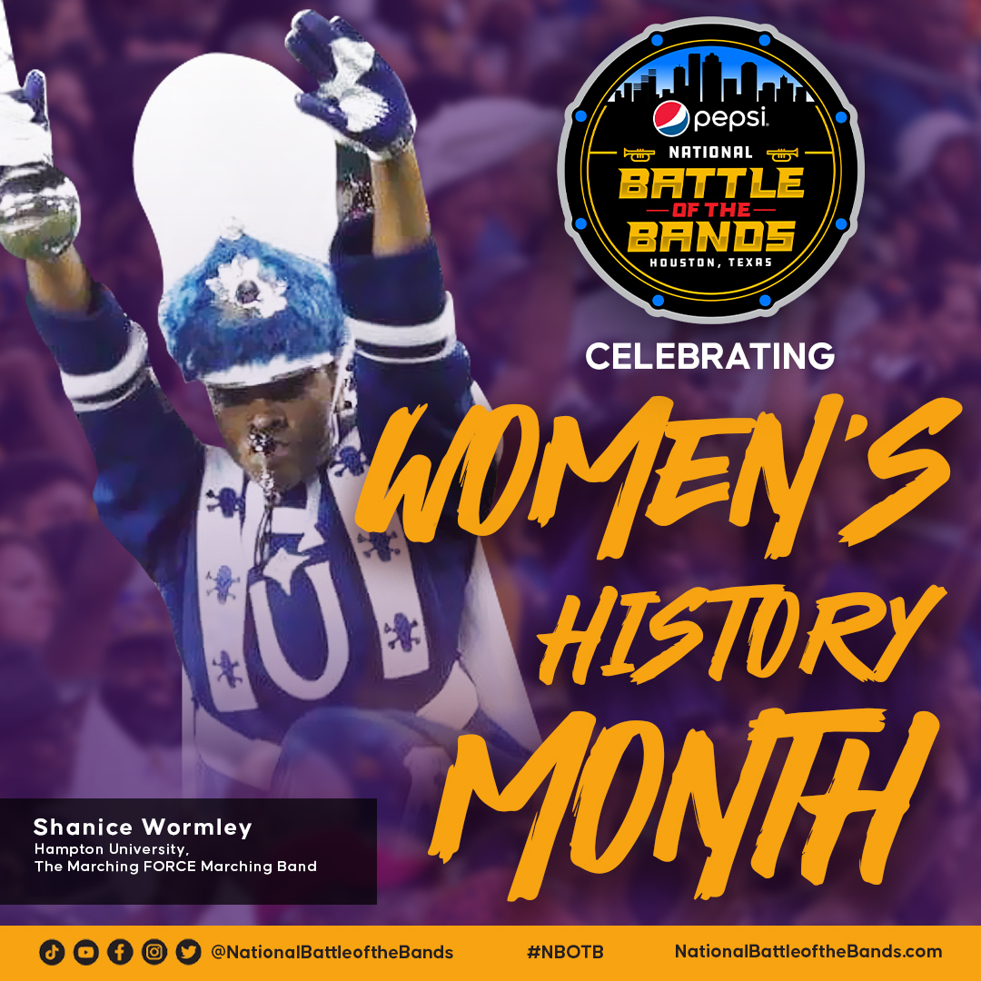 National Battle of the Bands (@nationalbotb) on Twitter photo Today we celebrate Shanice Wormley, one of the amazing female drum majors of HBCU marching bands! Shanice was a Drum Major for <a href="/hu_bands/">Hampton Univ. Bands</a>. Join us in celebrating #herstory!#WomensHistoryMonth #HBCUbands #HBCUproud #NBOTB #NBOTBcares #MarchingForce #HUMF Today we celebrate Shanice Wormley, one of the amazing female drum majors of HBCU marching bands! Shanice was a Drum Major for <a href="/hu_bands/">Hampton Univ. Bands</a>. Join us in celebrating #herstory!#WomensHistoryMonth #HBCUbands #HBCUproud #NBOTB #NBOTBcares #MarchingForce #HUMF