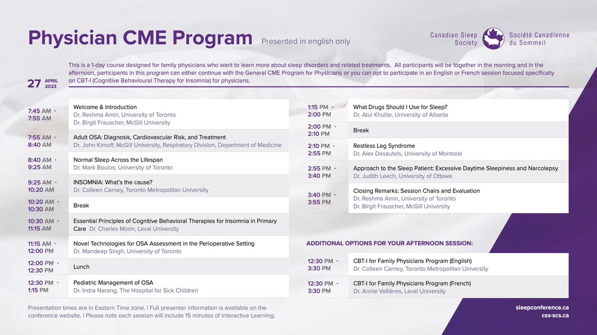 CanSleepSociety's tweet photo. Are you a physician who wants to stay up-to-date with the latest evidence in sleep medicine? The Canadian Sleep Society’s specialty course program is on April 27, 2023 in Ottawa, Canada.
Register today: https://t.co/Zrehfdnpj5
#CSSSleep2023 #Research #Sleep https://t.co/6wCvRzC5o6
