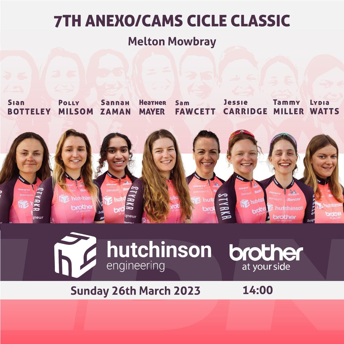 This is our 8-strong contigent racing at the ANEXO <a href="/CiCLEWomens/">colin clews</a>
--------------
Hutchinson - Brother UK is proudly supported by 
<a href="/HutchinsonEng/">HutchinsonEng</a>
<a href="/BrotherCycling/">Brother UK Cycling</a> 
<a href="/GiantCamden/">GiantCamden</a>
<a href="/SANTINI_SMS/">Santini Cycling</a>
Styrkr 
<a href="/rideparcours/">Parcours Velo</a>
<a href="/MichelinTyres/">Michelin UK</a> bicycle 
<a href="/soigneur/">Soigneur</a>
<a href="/TruTension/">Tru-Tension</a>
<a href="/tnncharity/">The New Normal Charity</a>