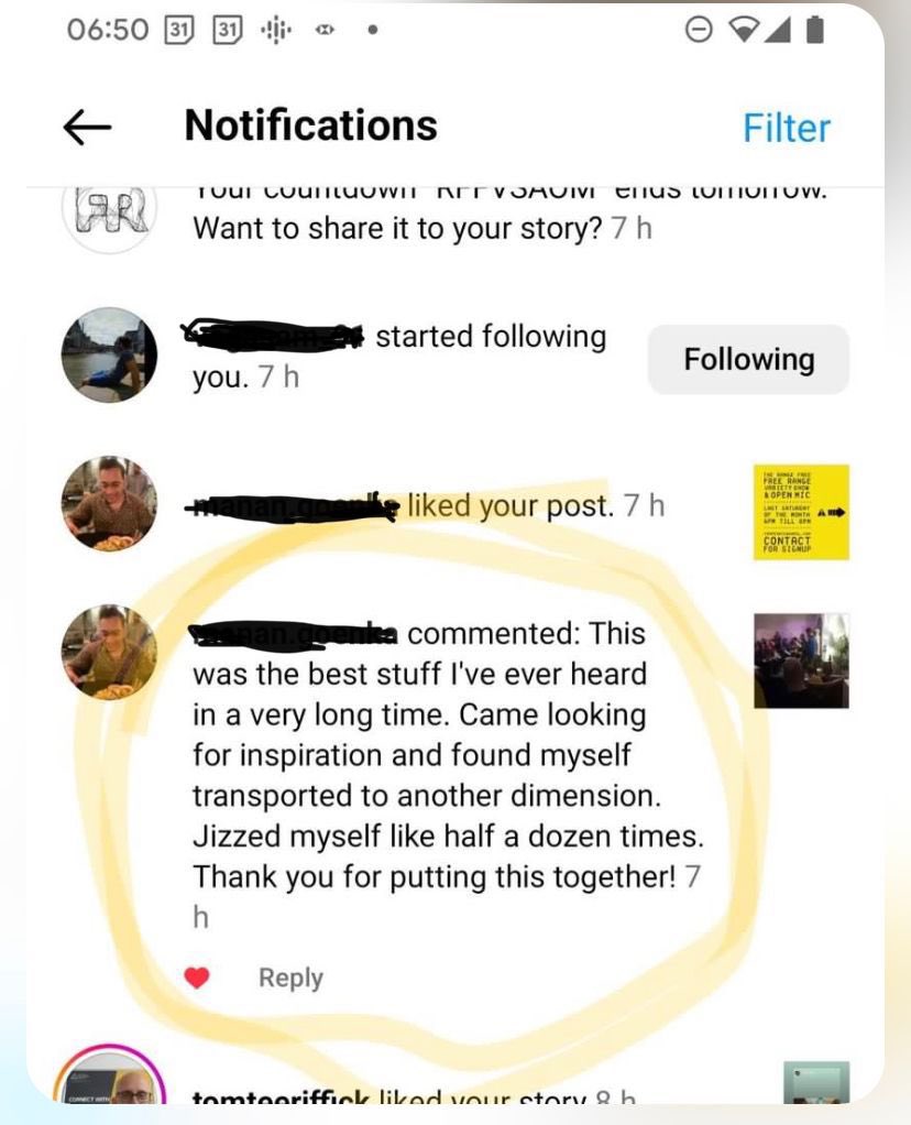 Let Spin (@let_spin) on Twitter photo And the award for best post-gig feedback goes to…
<a href="/Free_Range_/">Free Range</a> <a href="/mossfreed/">Moss Freed</a> <a href="/ruthgoller/">ruth goller SKYLLA</a> <a href="/FINLAYPANTER/">Finlay Panter</a> <a href="/efpirecords/">Efpi Records</a> #ThickAsThieves #tour And the award for best post-gig feedback goes to…
<a href="/Free_Range_/">Free Range</a> <a href="/mossfreed/">Moss Freed</a> <a href="/ruthgoller/">ruth goller SKYLLA</a> <a href="/FINLAYPANTER/">Finlay Panter</a> <a href="/efpirecords/">Efpi Records</a> #ThickAsThieves #tour