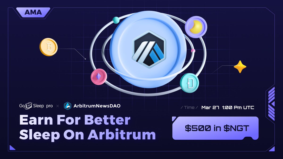 Gm, $ARB holders! ☀️

We'll host a voice AMA with our frens <a href="/gosleep01/">Gosleep</a> on our Discord server! 😎

Please ask everything that you care about! All good questions will be rewarded. There's $500 prize in $NGT of this AMA event. 🤑

Next Monday, Mar 27, at 13:00 UTC! ⏰💙🧡

Join our