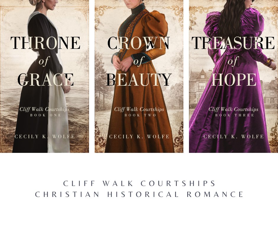 Just had to share the new covers for my Cliff Walk Courtships series. They've been changed several times since Throne of Grace published in 2016, but these are the best by far. They also go well with the covers for the sequel series, Cliff Walk Cousins. What do you think?