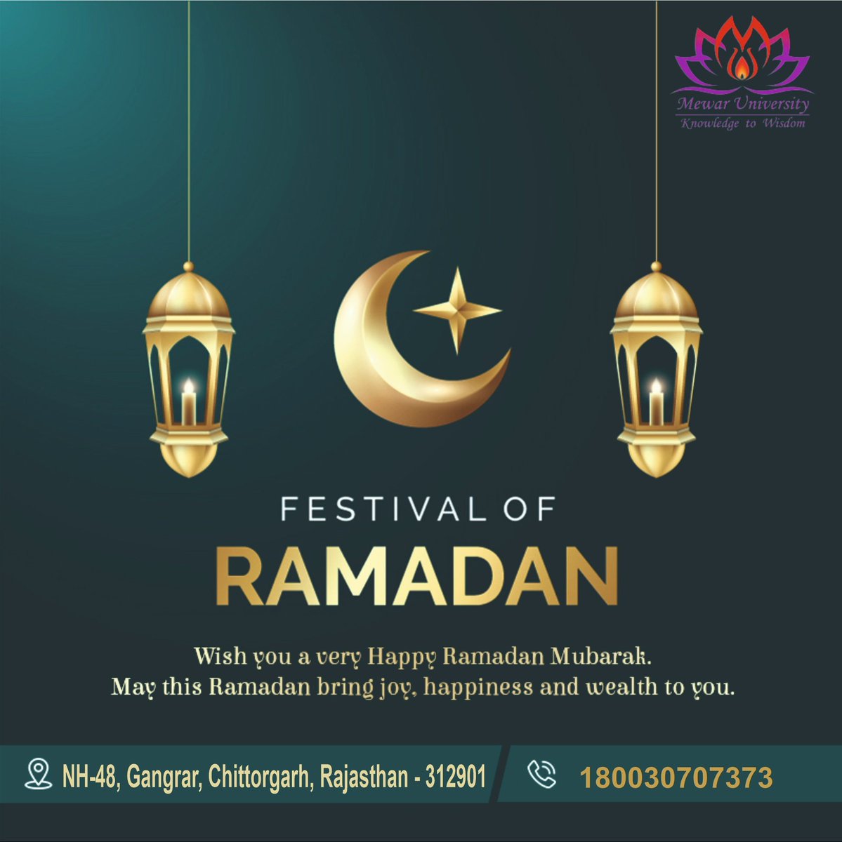 Ramzan Mubarak ! 🌙
We wish you all a blissful and spiritual month ahead.
May the holy month of Ramadan bring an abundance of blessings to our Muslim brothers and sisters worldwide.

#ramzanmubarak #ramzanmubarak2023 #blessings #mewaruniversity #FacebookPage #Rajasthan #Twitter