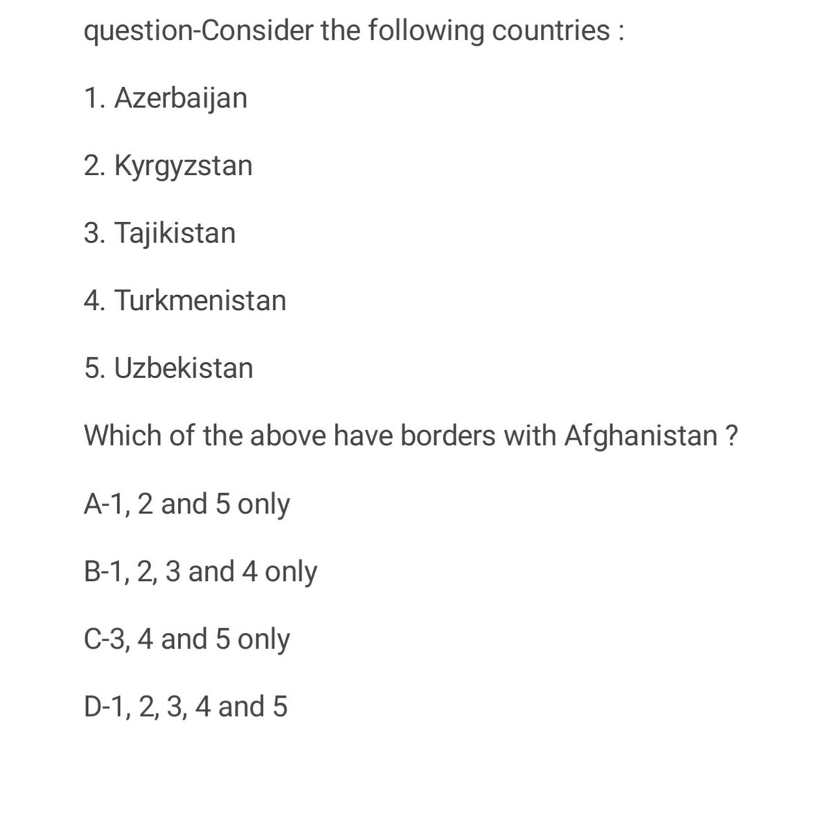Upsc__Pulse's tweet photo. Afghanistan shares border with 7 countries.
Mnemonic- IT PICTUre
I- India
T- Tajikistan
P- Pakistan
I- Iran
C- China
T- Turkmenistan
U- Uzbekistan
#upscquestion see 👇 https://t.co/VfDVHwuyfx