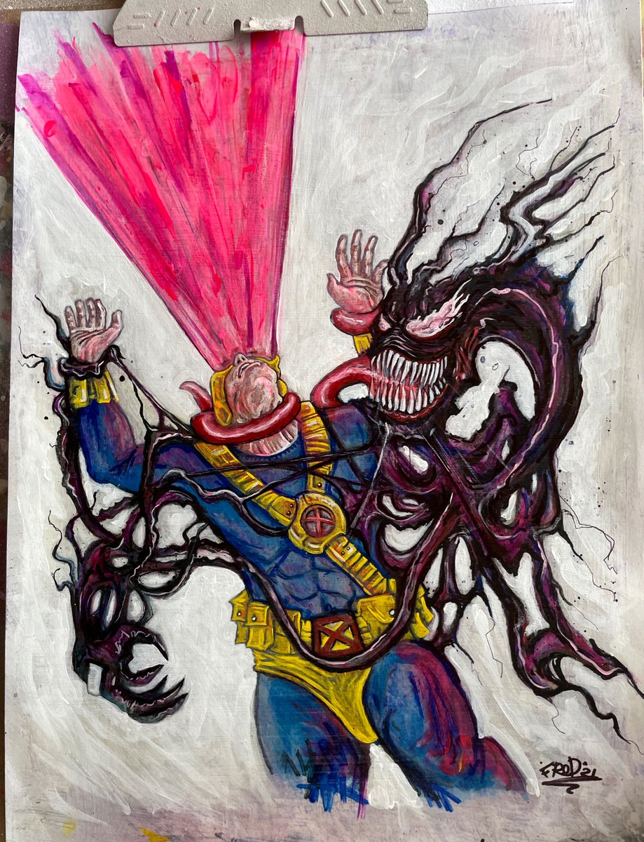 Was thinking of repainting a version of this onto a copy of Venomized that I have. #marvelcomics #Marvel #cyclopsXmen #xmen #Venom #painting #Artist #commisionsopen #sketchcardartist #blankcomic