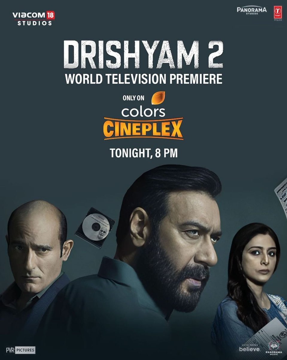 PanoramaMovies's tweet image. The Salgaonkars' secret is no more a secret, or is it?
Tune in at 8 PM, only on #ColorsCineplex to know! 🤫🤫

#Drishyam2OnColorsCineplex #CaseReopens #WorldTelevisionPremiere #BollywoodMovie #Bollywood @ColorsCineIndia @ajaydevgn #AkshayeKhanna #Tabu @shriya1109 #RajatKapoor