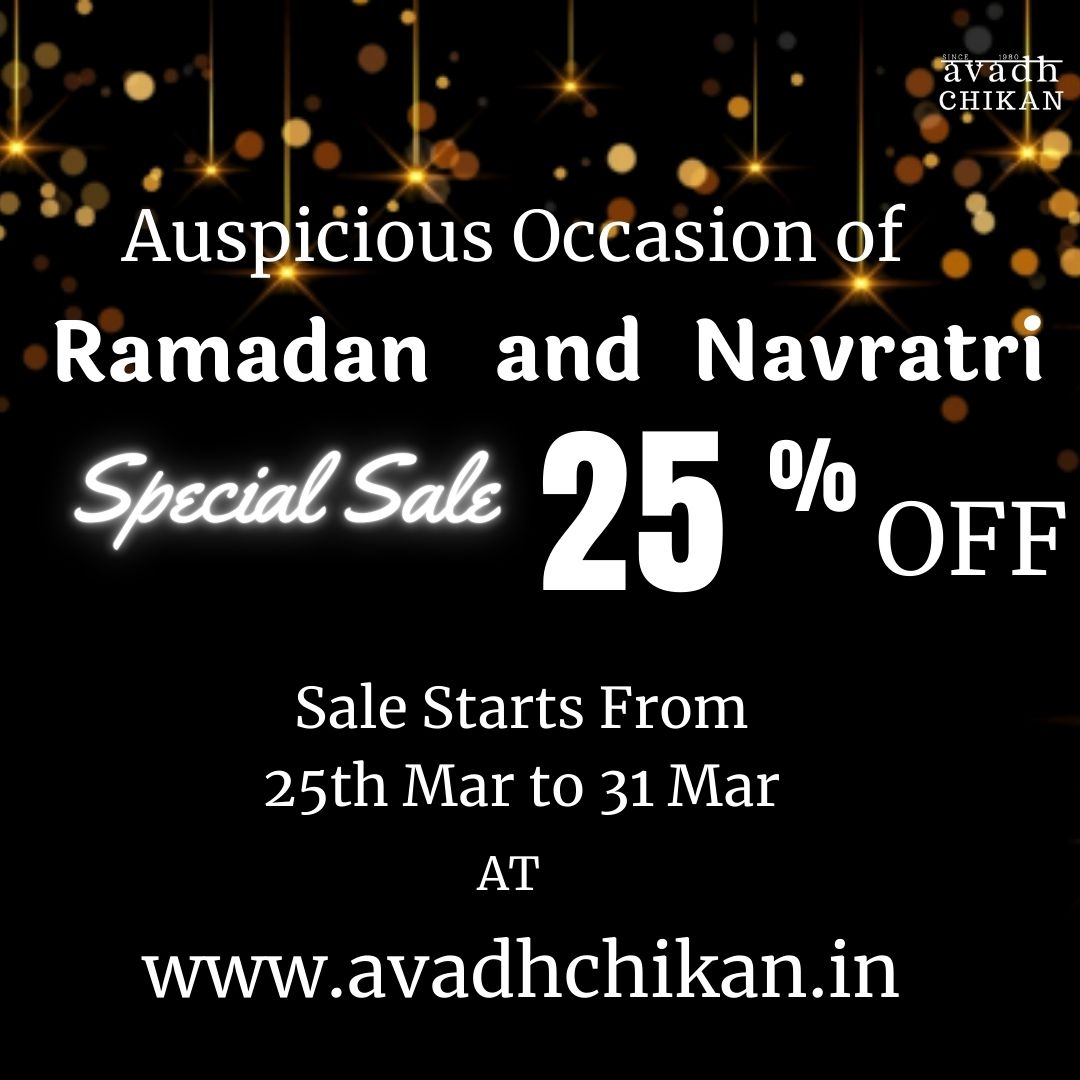 AwadhChikan's tweet photo. The festival sale stands are starting from 25 Mar to 31 Mar. The chikankari attire is at a reasonable expense don't miss out on the chance to enjoy great offers and deals.

Visit at- https://t.co/s0ZpL66TLO

#festivesale #chikankarisale
#specialsale #chikankaricollection https://t.co/p9GnMxUAYV