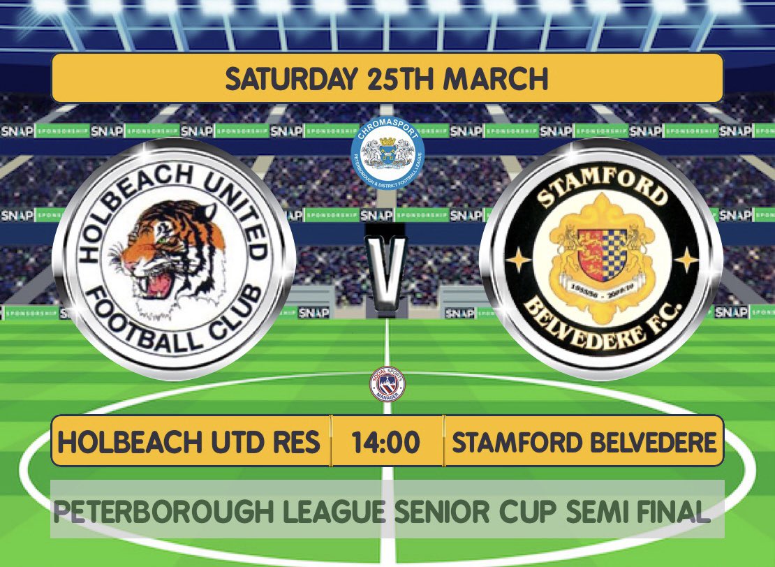 MATCH DAY! Let’s go boys! 

🏆 <a href="/PDFLUK/">Peterborough & District Football League</a> Senior Cup Semi Final
🆚 <a href="/holbeachunited/">Holbeach United Reserves</a> 
📆 Saturday 25th March
⏰ 2:00PM KO
📍Carters Park, Holbeach

Come and support the boys!
 
SBFC ⚽️🔔🏆🧡