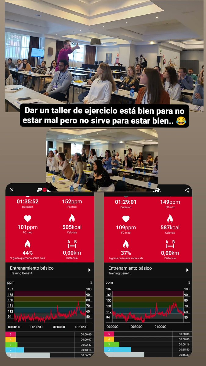 Dar un taller de #ejercicio en la <a href="/sociedadSEEN/">Sociedad SEEN</a> con <a href="/Judithendo/">Judith López</a> y ver la diferencia entre la parte teórica y la práctica

✅Teoría: zona 1

🤔¿Buscamos la zona 2-3 en la práctica? No es suficiente, habrá que hacer más píldoras de fuerza 😉💪🏻💪🏻