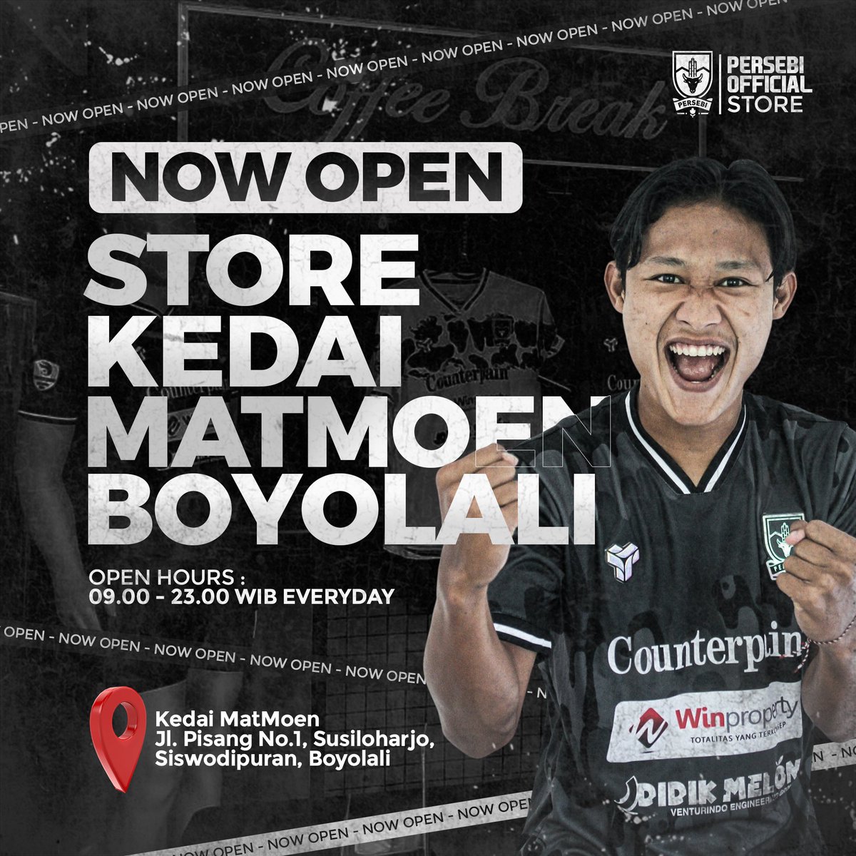 persebi's tweet photo. Persebi Official Store sekarang sudah buka di Kedai MatMoen, Boyolali lho!🥳

Buka Setiap Hari Pukul 09.00 sampai dengan 23.00 WIB

See u there, Persebi Fans!😉

#PersebiOfficialStore #PersebiStore #PersebiBoyolali #PersebiJersey #JerseyOriginalPersebi #Boyolali https://t.co/zeIwo5y0sH