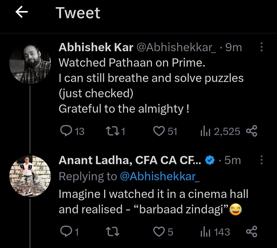 Till date, I have not found a single person who has praised Pathan. 

Now everyone watching on Amazon Prime is having headache 😅

So how did this movie gross 500 crores in India & 1000 crores world-wide ! @Abhishekkar_  #Pathan #Pathanonprime