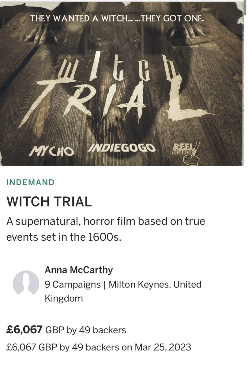 #InDemand for the first time in my life 🥹 now to make a little film with #witchcraft #revenge and #bucketsofblood indiegogo.com/projects/witch…

#indiehorror #supportindiefilm #femalefilmmaker #HorrorCommunity #HorrorFam #witches #witchesoftwitter