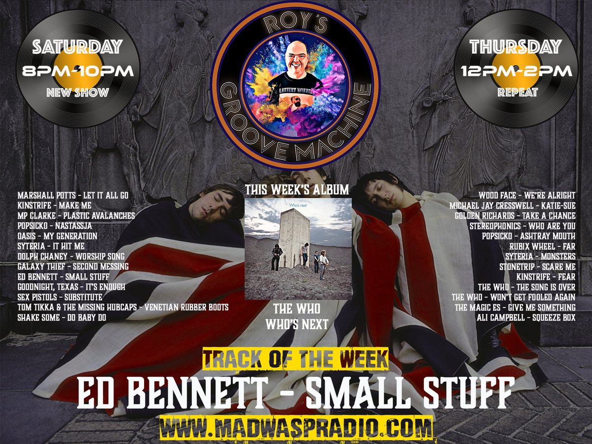roysgroove's tweet photo. Oi Oi GROOVERS
I'm back with a new edition of the Groove Machine with an amazing playlist. We dip in to The Who album Who's Next plus 4 cracking Who covers. Join me from 8pm GMT on
https://t.co/L0SORUP3pX
#thewho #newmusic #indiemusic #madwasp https://t.co/xPBZg57wO7