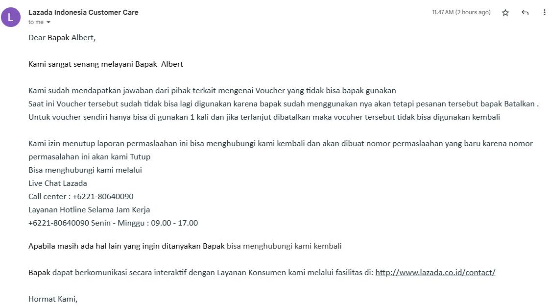 eltikei_'s tweet photo. @LazadaID Beberapa waktu lalu saya mendapat voucher lazada senilai 250rb. saya coba belanjakan, tp pemesanan dibatalkan oleh pihak lazada sendiri dan tidak dapat dipakai lg. Stlh sy melaporkan, jwban email  malah mengatakan kalau saya yang membatalkan pesanan. Kok bisa gitu? https://t.co/XdfbmOhf6W