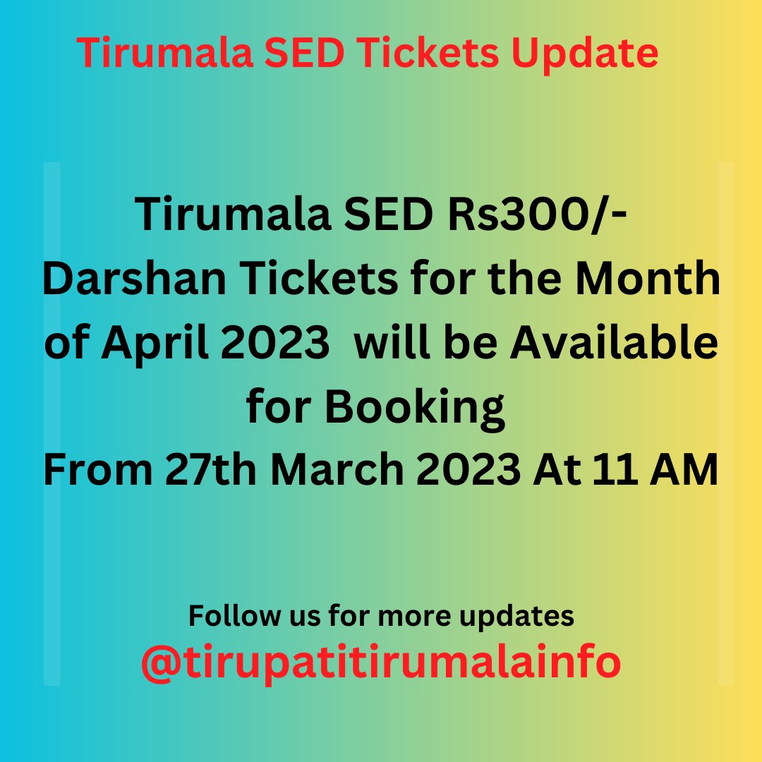 Tirumala SED Rs300/- Tickets April Quota Update
#TTD #TirumalaDarshanTickets #AprilMonth #Tirupati #SED #Rs300/-darshantickets