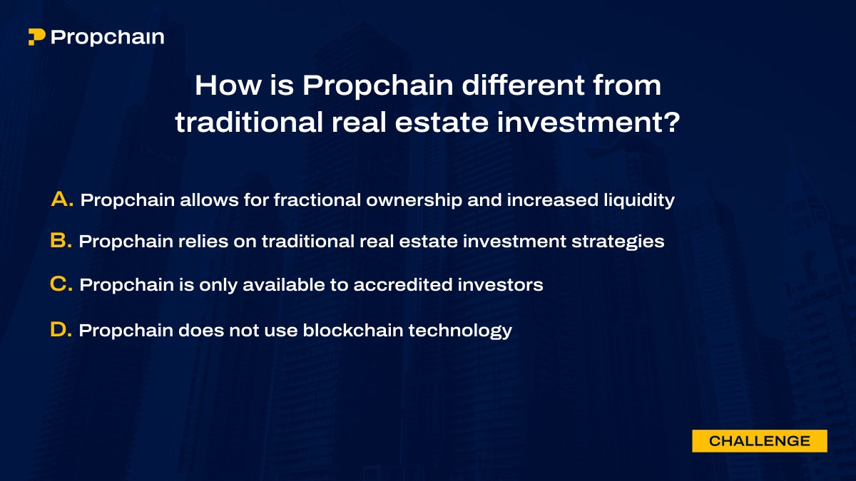 Question 5⃣ of 8 

Fifth question of the #Propchain Challenge is here!
Like &amp; retweet this tweet, and post your answer in the comments below 👇

Get a step closer to winning $200 in USDT!
🏆 3 Winners