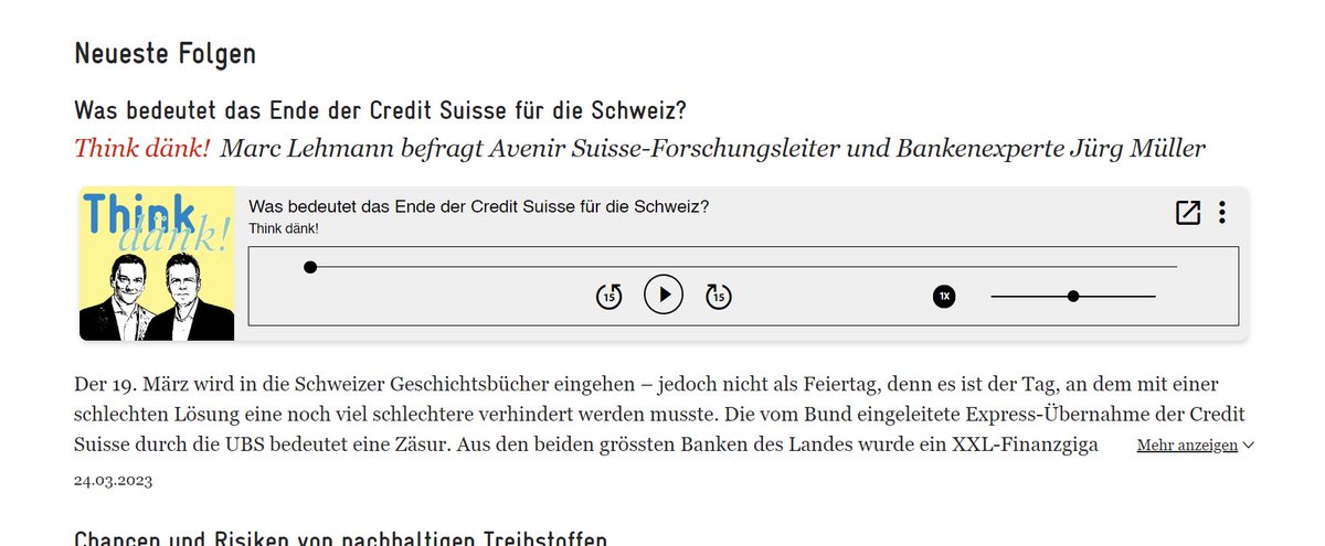 Der neuste <a href="/Avenir_Suisse/">Avenir Suisse</a> Podcast ist draussen, perfekt für das verregnete Wochenende.

Ein Gespräch mit Marc Lehmann über das Vertrauens-Narrativ, Trennbanken und die grosse Frage: Wie soll es nun weitergehen?

📻 open.spotify.com/episode/70Zwec…
📻 podcasts.apple.com/ph/podcast/was…
#CreditSuisse