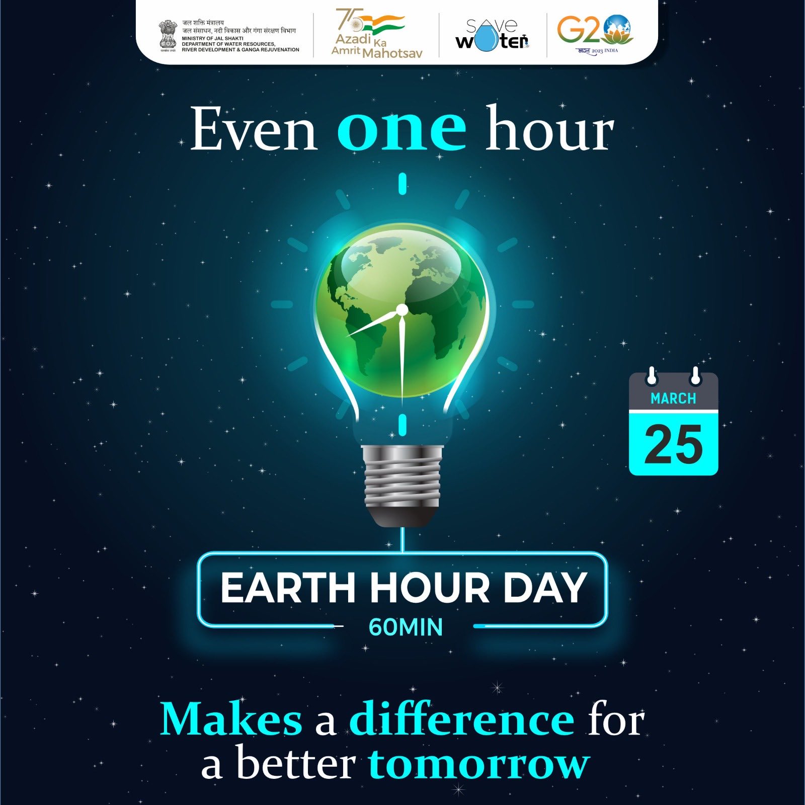Kriger vand Snestorm Ministry of Jal Shakti 🇮🇳 #AmritMahotsav on X: "It's time to dim the  lights and brighten the future! This Earth Hour Day, let's join forces to  create a brighter, cleaner planet. Let's