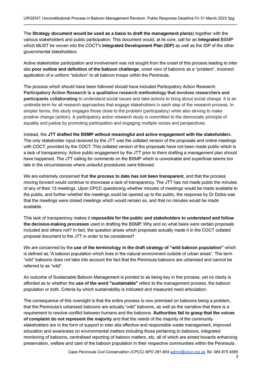 cpcc_za's tweet photo. MEDIA STATEMENT:
UNCONSTITUTIONAL PROCESS in Draft Baboon Management Strategy
@GovernmentZA @BarbaraCreecy_ @geordinhl @SanParks @CapeNature1
no response from government authorities to date
#biodiversity
#BaboonManagement
Full statement available on request
@cpcc_za https://t.co/YipMhudaob