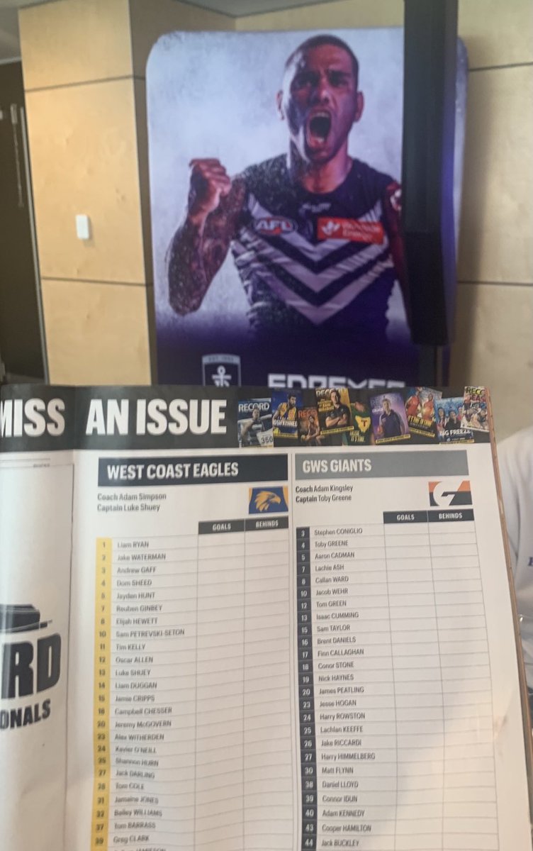 Ricsmirk's tweet photo. One job ⁦@craighutchy⁩  ⁦⁦@WhateleySEN⁩ ⁦@AFL⁩ get the Freo v Kangas Record at the Freo v Kangas game. Save this one for tomorrow. https://t.co/ZQKpsHUyVL