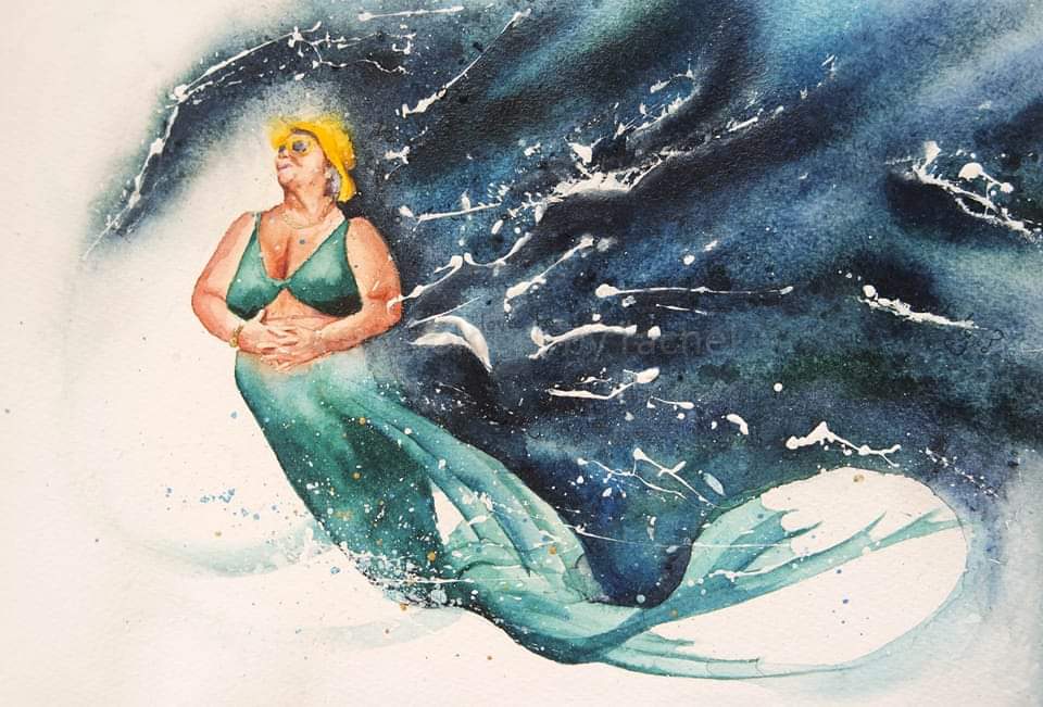 My newest older Mermaid 
Happy Saturday x

#watercolour #Watercolourpainting
#mermaids #Growingolder #wildswimming #oceans #waves #swimming #sea #artist #olderwomen #bodyconfidence
#art #painting #art #paint #water