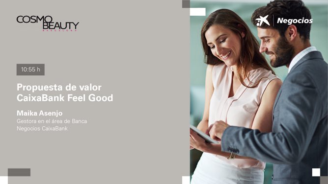 CABK_Connect's tweet photo. Nuestra compañera Maika Asenjo (@maika_piruja), gestora en el área de Banca Negocios de @CaixaBank, nos hablará sobre la propuesta de valor de #CaixaBankNegocios Feel Good para el sector #beauty. ¡Te esperamos a las 10:55 h!

#ConnectEvents #CosmoBeautyBarcelonaEstética #belleza https://t.co/bGbE2AEwWn