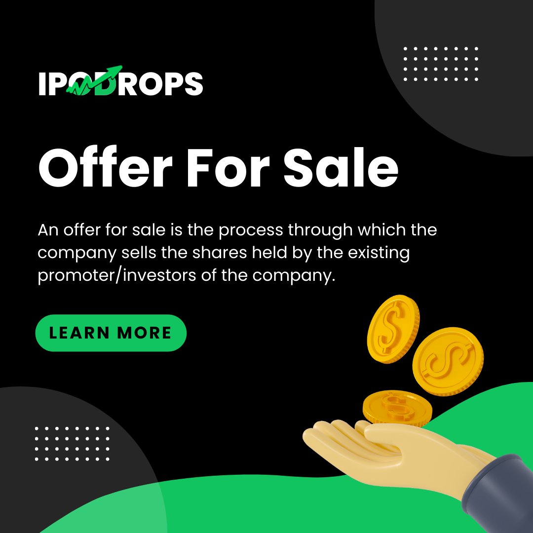 ipodrops's tweet photo. New to IPOs? Don't miss out on understanding the "Offer for Sale"! This term refers to the selling of shares by existing investors rather than the issuing company. 

Learn more about IPOs and the language behind them. #IPO #OfferForSale #investingtips https://t.co/AJ1Umt3Ty2
