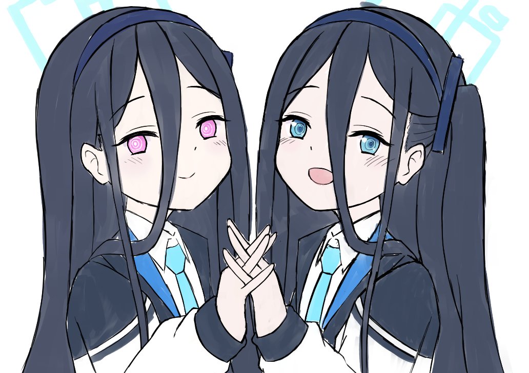 aris (blue archive) multiple girls 2girls halo blue eyes necktie smile black hair  illustration images