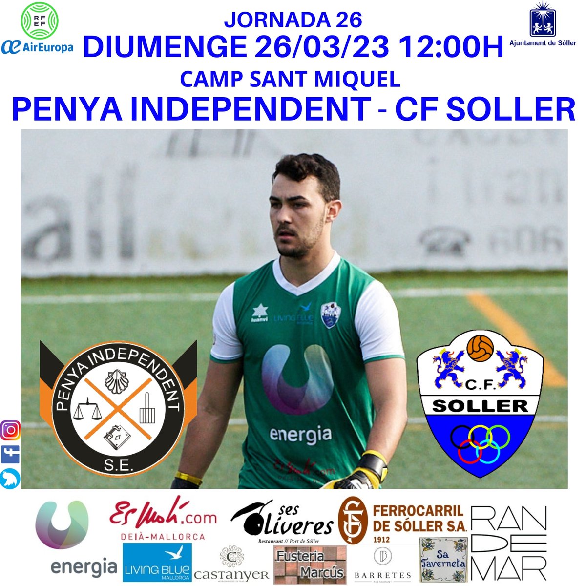 ❗DEMÀ JUGAM❗ 🏆 Tercera RFEF @AirEuropa 🗒️ Jornada 26 🗓 Diumenge 26 de Març 🕘 12:00h 🆚 @SE_Pindependent 🏟 Sant Miquel ⚪🔵 UN POBLE, UN EQUIP