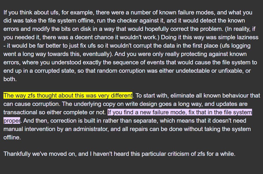 sskras's tweet image. How #ZFS, #OpenZFS works with getting FS failures absolutely rarely if ever at all.

(Excuse me my broken/non-fluent English, please)