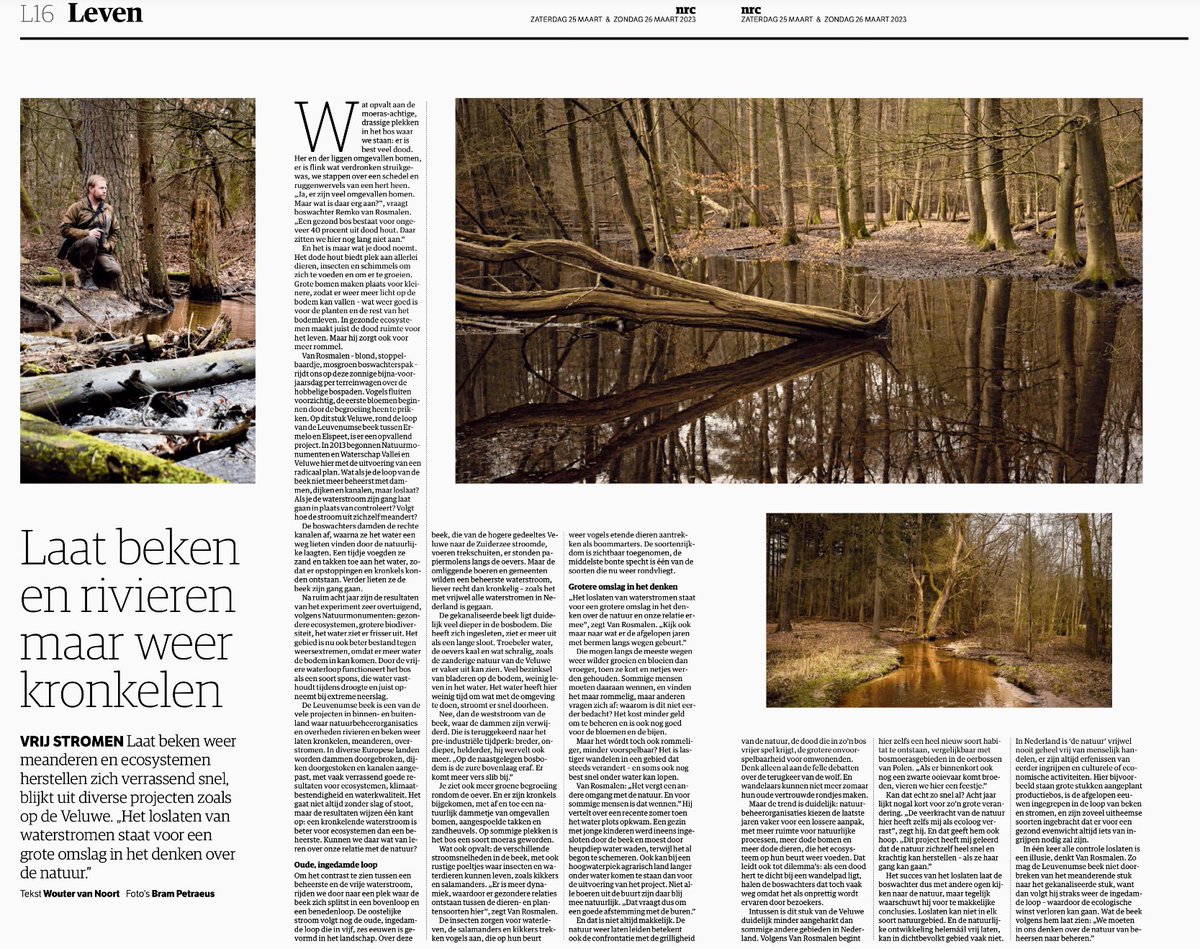 NRC vandaag: Laat beken en rivieren weer kronkelen. 
In de Vallei en op de Veluwe zijn we al op de goede weg. 
#waternatuurlijk is hier (met drie zetels ) tweede partij in het waterschap.
Wij blijven voorrang geven aan schoon water en gezonde bodems bij alle ruimtelijke opgaven.