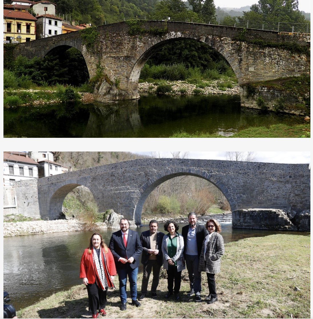 Lo mejor en política es mostrar el antes y el después de una actuación.
Puente d’Arcu, bien del patrimonio histórico asturiano, ha sido restaurado eliminando el hormigón de restauraciones anteriores y devolviendo un aspecto cercano al que tuvo originalmente.
💙💛