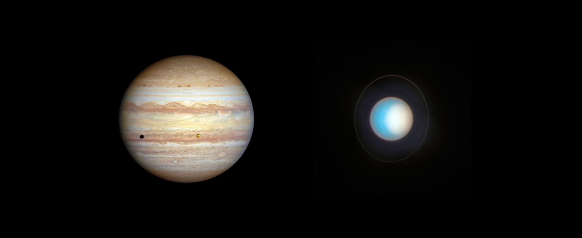 EricLagadec's tweet photo. Le télescope spatial Hubble vient de révéler de splendides images des planètes géantes et lointaines Jupiter et Uranus. On y voit des variations climatiques au fil des saisons, qui durent des décennies dans ces mondes éloignés.

Thread rapide 👇 https://t.co/44DPTxq8TE