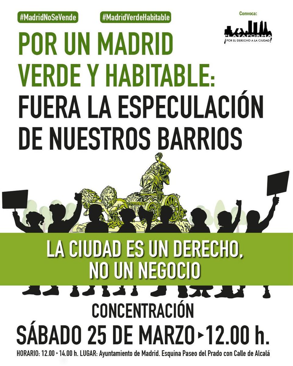 📢 Buenos días y #FelizSabado. Hoy asistimos a esta manifestación. Si quieres venir con la asociación vecinal, ¡nos vemos a las 11:50 en la Plaza de La Platería! #MadridVerdeHabitable