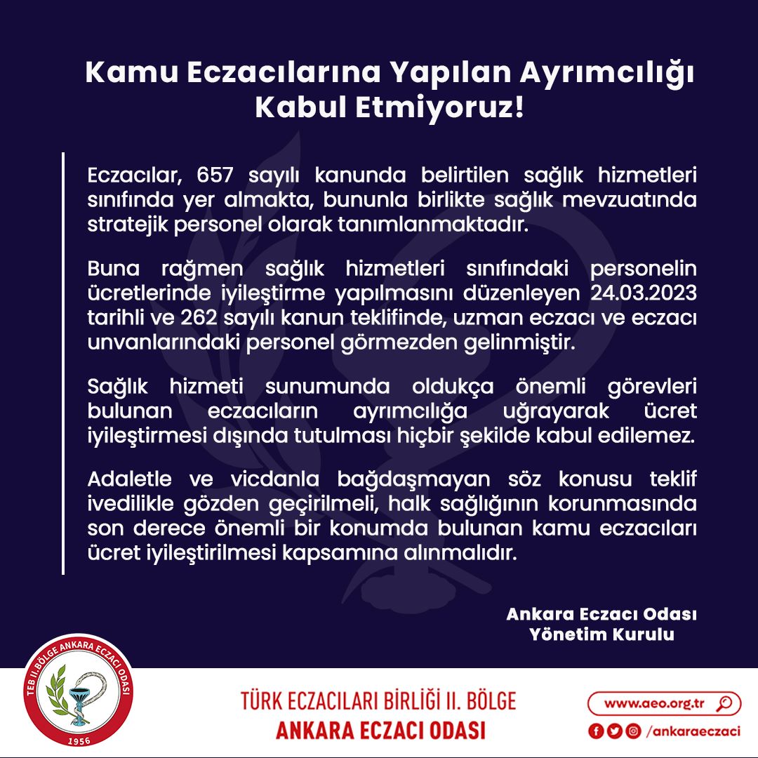 Kamu Eczacılarına Yapılan Ayrımcılığı Kabul Etmiyoruz❗