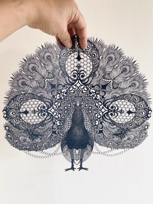 孔雀切り絵レッドとブルー #切り絵 #papercuttingart #art 