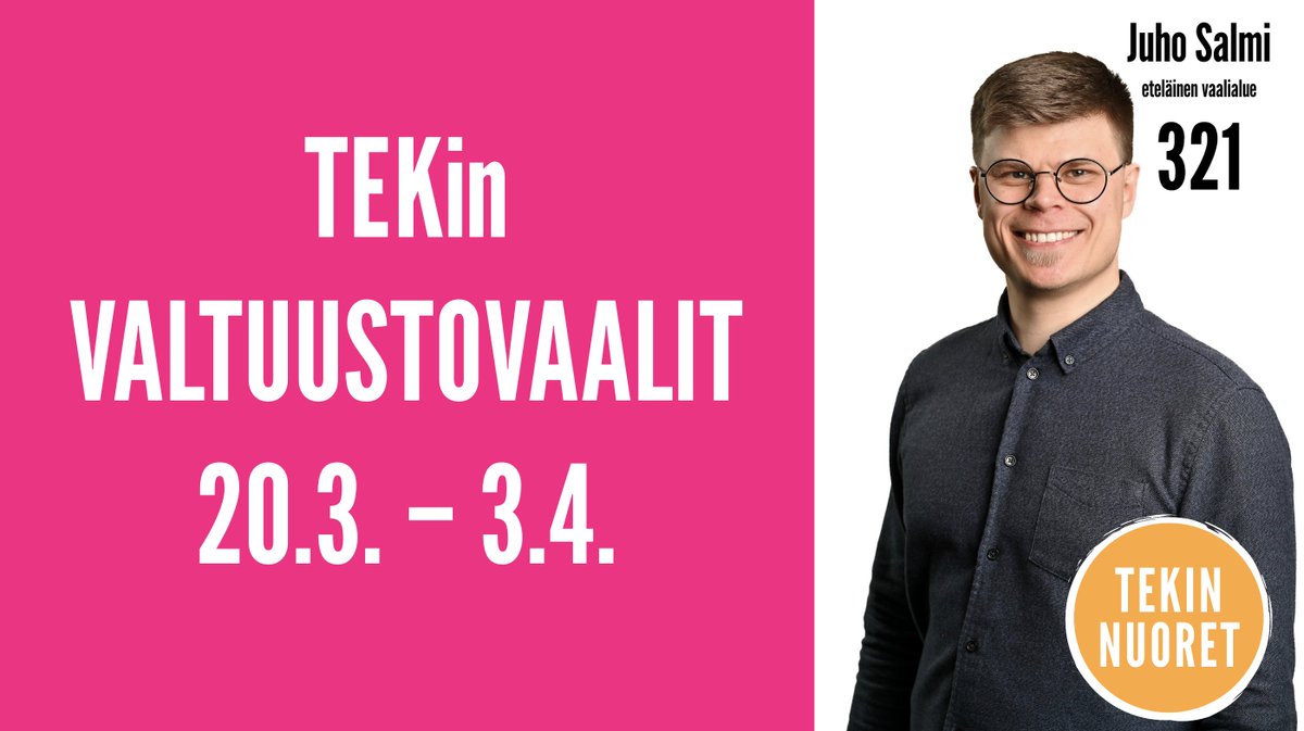 <a href="/tradenomit/">Tradenomit</a> Kyllä: kateus, ketutus ja innostus ovat saaneet minutkin lähtemään ehdolle <a href="/TEK_akateemiset/">TEK</a> valtuustovaaleissa eteläisellä alueella numerolla 321 <a href="/tekinnuoret/">TEKin Nuoret</a> riveissä! Äänestä osoitteessa vaalit.tek.fi!