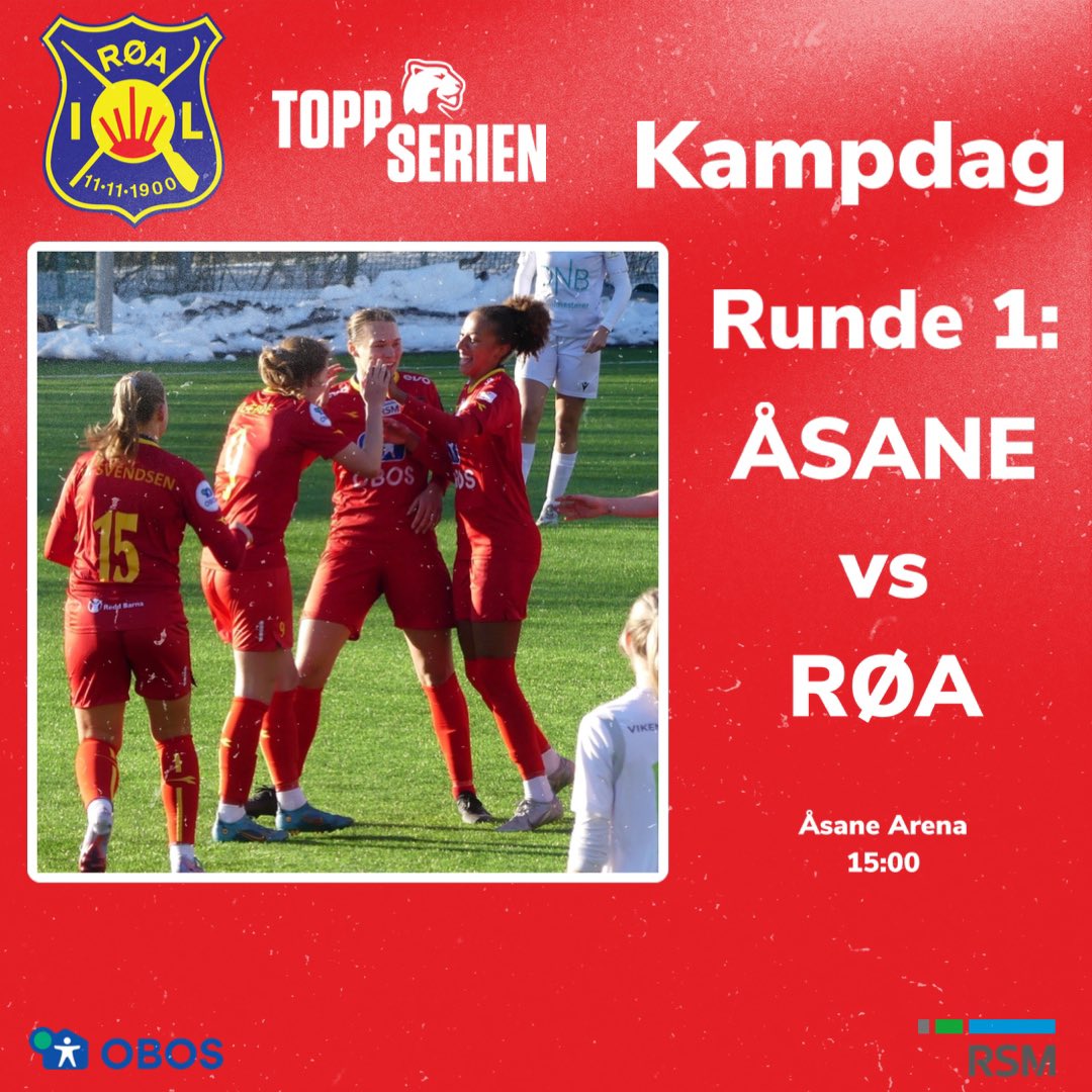 Endelig kampdag i Toppserien!

Vi møter Åsane i første runde⚽️

Avspark klokken 15:00. Se kampen på <a href="/tv2playnorge/">TV 2 Play</a> 📺

#kvinnefotball #obos #rsm #diadora <a href="/Kvinnefotball1/">Toppserien</a>