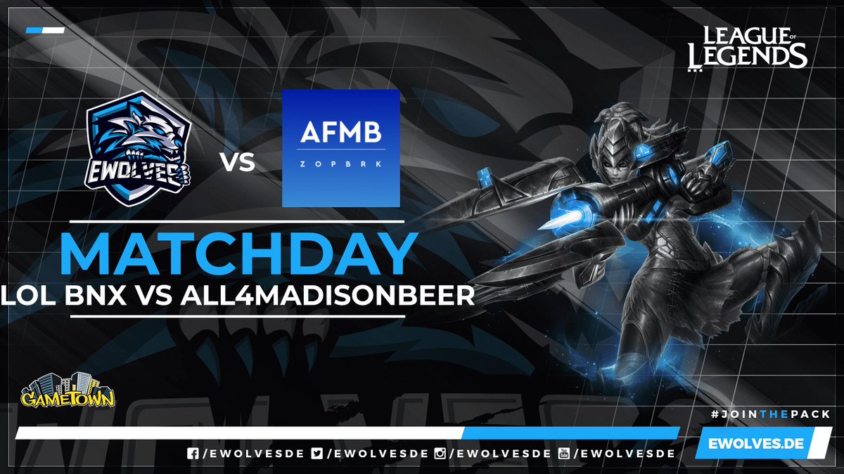 [#LeagueOfLegends]

Wir haben sie in der Gruppe schon 2:0 besiegt und werden es heute in den Playoffs wieder tun 💪

⚔️ <a href="/PrimeLeague/">Die Techniker Prime League</a> Div. 5-4 Playoffs
🕑 14:00 Uhr
🆚️ #Allformadisonbeer
🔴 twitch.tv/ewolvesde
🎙 @N1L0_X 

Viel Erfolg Jungs 💪
#JoinThePack🐺