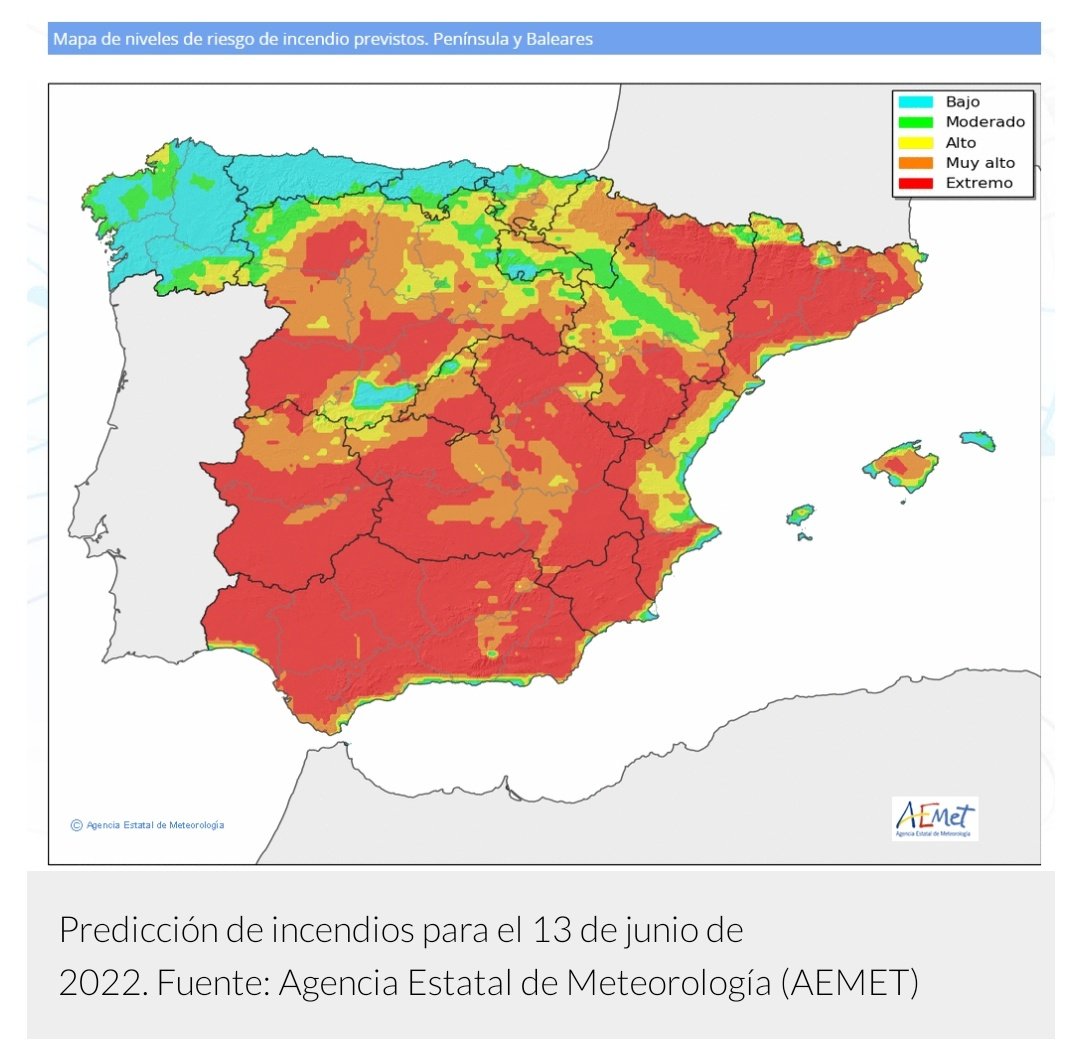 OscarBForestal's tweet photo. El primer mapa es el riesgo de incendios forestales el jueves 30 de marzo del 2023. El segundo mapa es del 13 de junio del 2022, del año pasado. https://t.co/1RgC9iM4jp