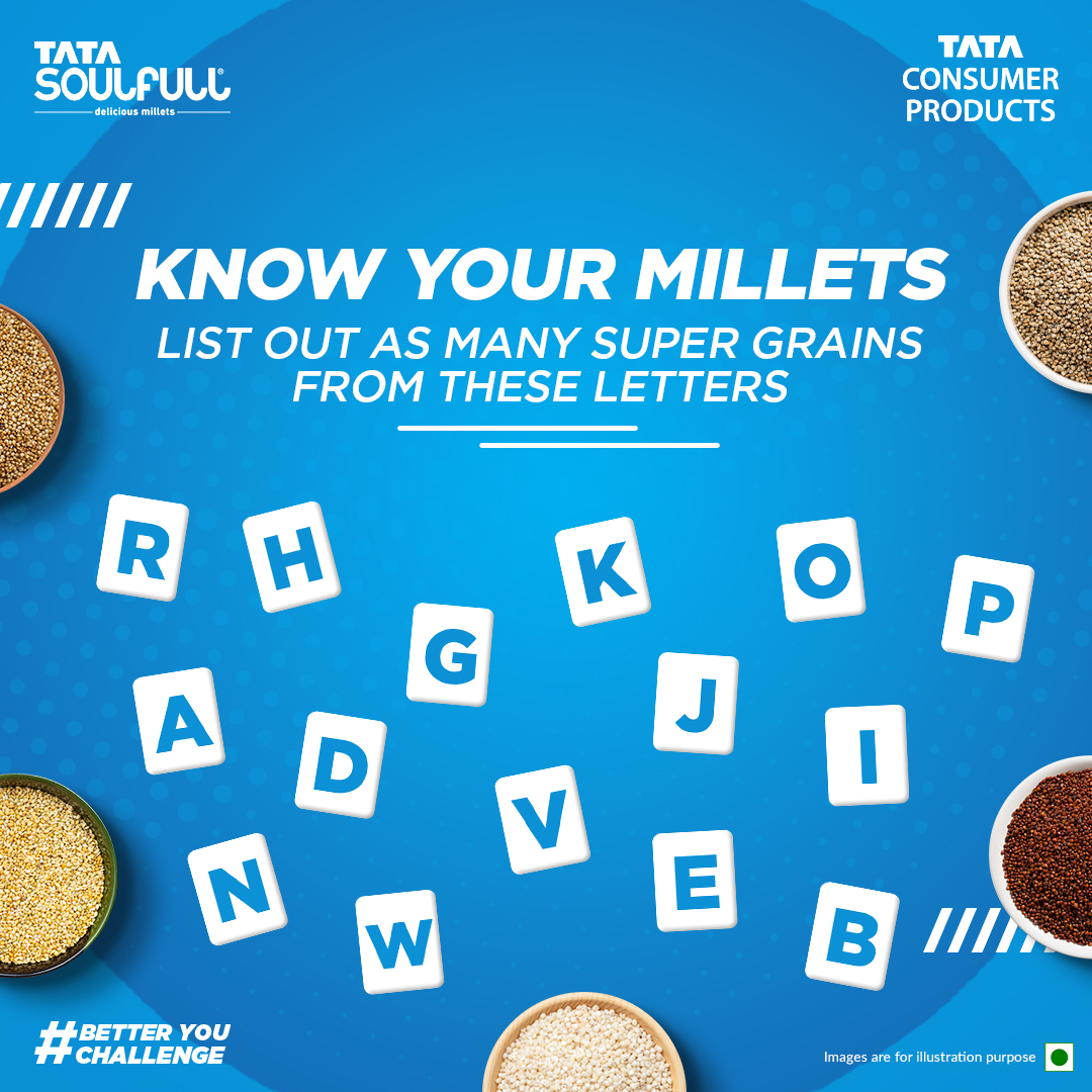 TataConsumer's tweet photo. Millets are a powerhouse of nutrition! How many super grains can you spot in the puzzle? Let us know in the comments!
#TataConsumerProducts #ForBetter #SoulfullFood #GoMillets #Millets #Wholesome #Ragi #WholesomeEating #Grains #SuperFood
#TasteFirstHealthForward https://t.co/oN4sFGV1iJ