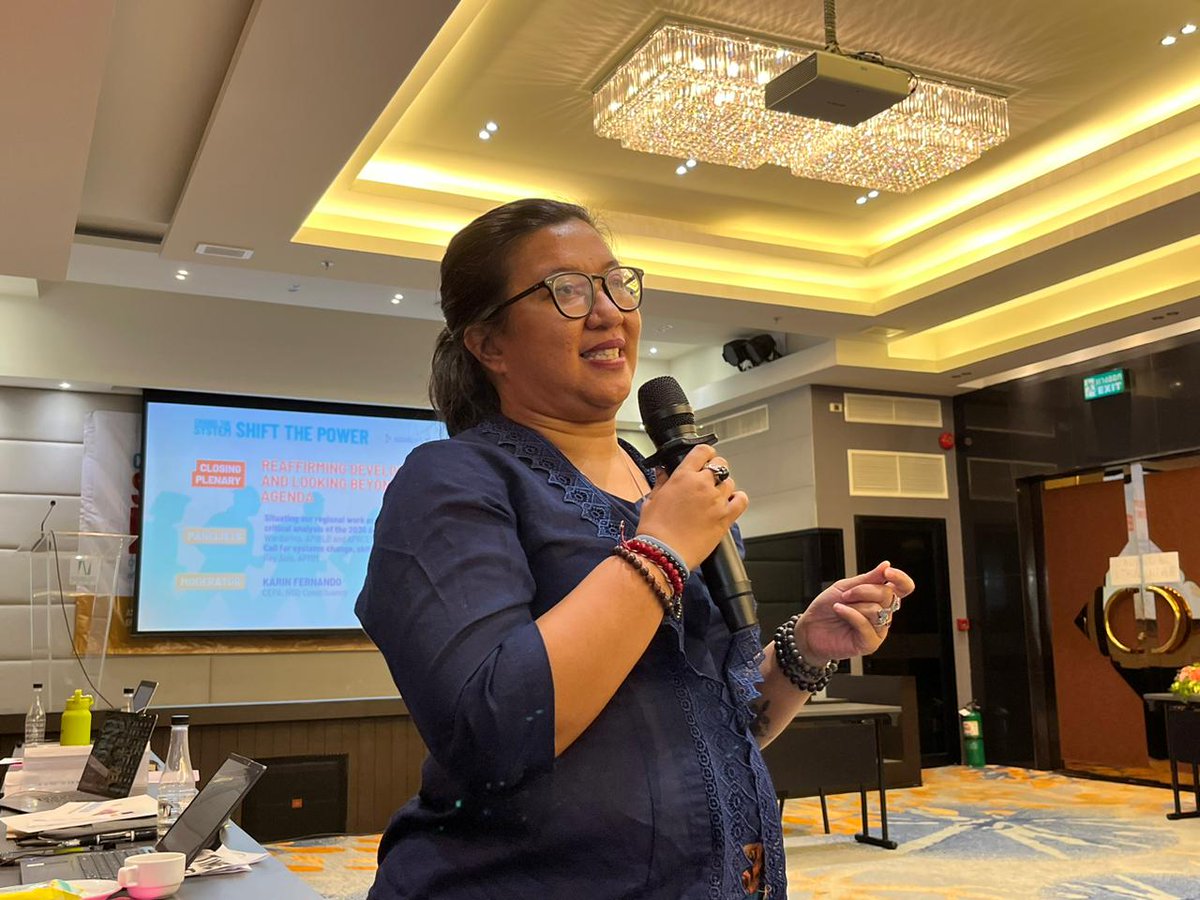 AP_RCEM's tweet image. #APPFSD2023 | Wardarina of @apwld situates APRCEM&apos;s regional work at the global space and presents APRCEM&apos;s critical analysis of the 2030 Agenda process. 

&quot;Corporate capture is taking over SDGs and the United Nations itself.&quot;

#DevelopmentJusticeNow
#PeopleOverProfit