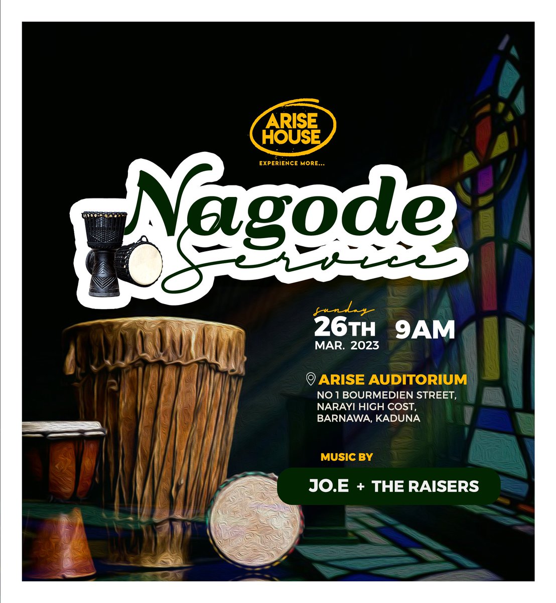 AriseHouse's tweet photo. Nagode service for March is tomorrow.

It will be a time of deep Thanksgiving, worship and high praise.
Come ready..
9am at the Arise Auditorium.

Music will be by @jo_e_musik
And The Raisers - Arise House worship team.

See you in church.

@oladejivictor

#nagodeservice https://t.co/lCyeJtWpix